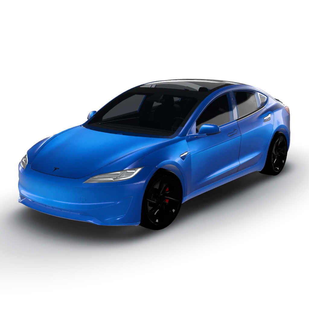 Blue metallic wrap to cover the entire — a Model 3 (2024+) Performance wearing this AI wrap design