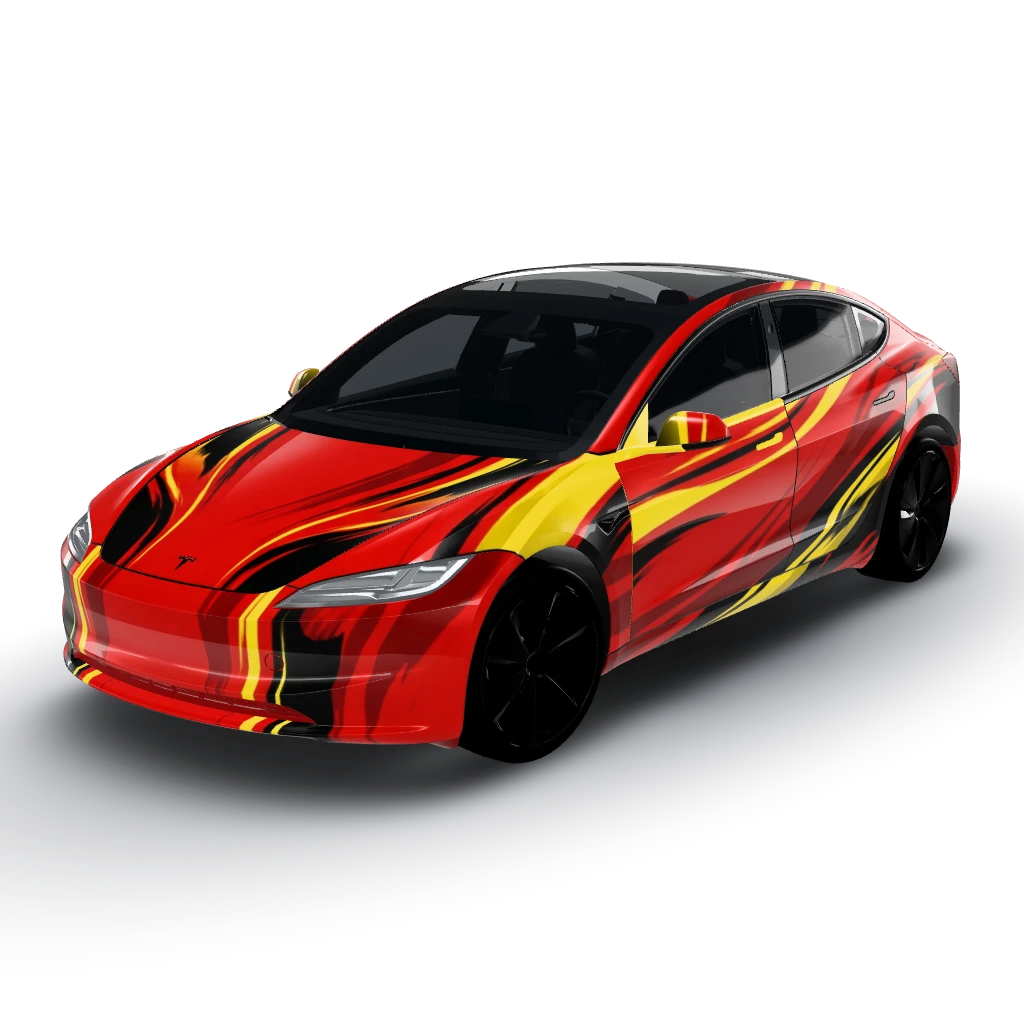 Large centered Ferrari emblem — a Model 3 (2024+) Standard & Premium wearing this AI wrap design