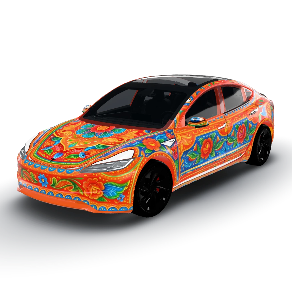 Arr — a Model 3 (2024+) Performance wearing this AI wrap design