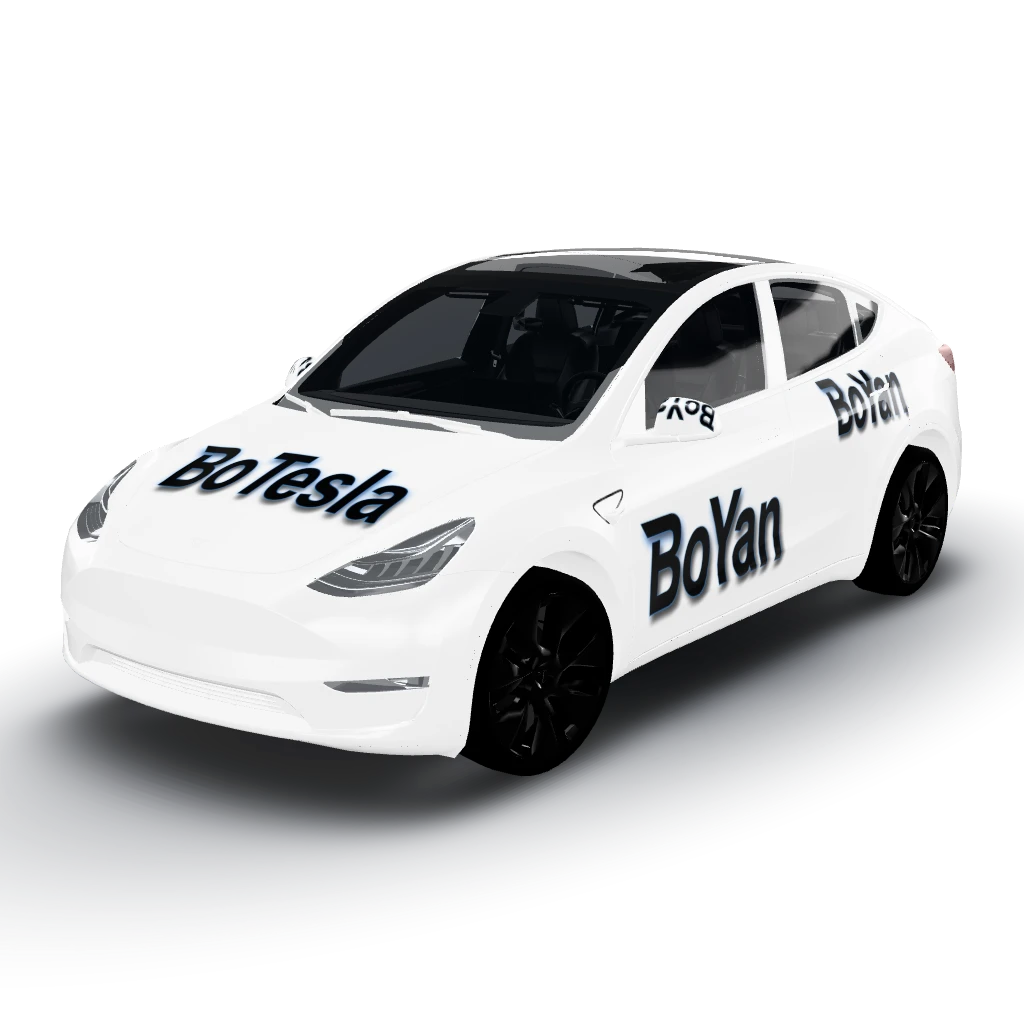 Font style for the text with black color — a Model Y wearing this AI wrap design