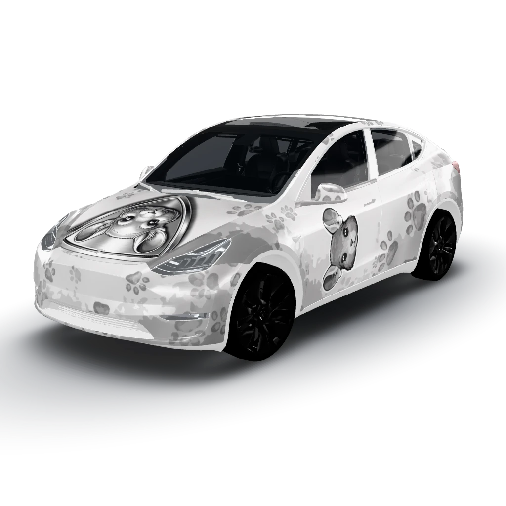 Gris standar chinchilla theme — a Model Y wearing this AI wrap design