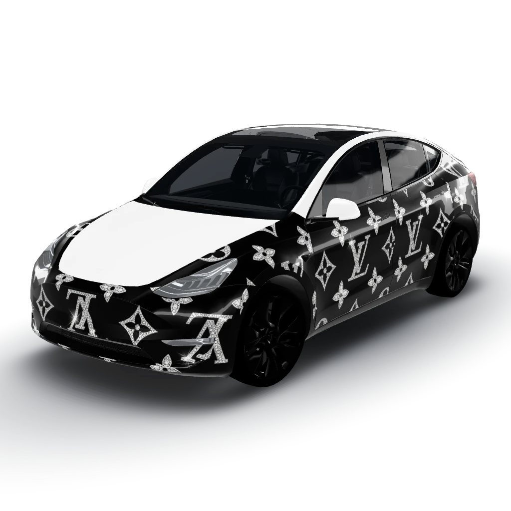 Apply a luxury Louis Vuitton-inspired — a Model Y wearing this AI wrap design