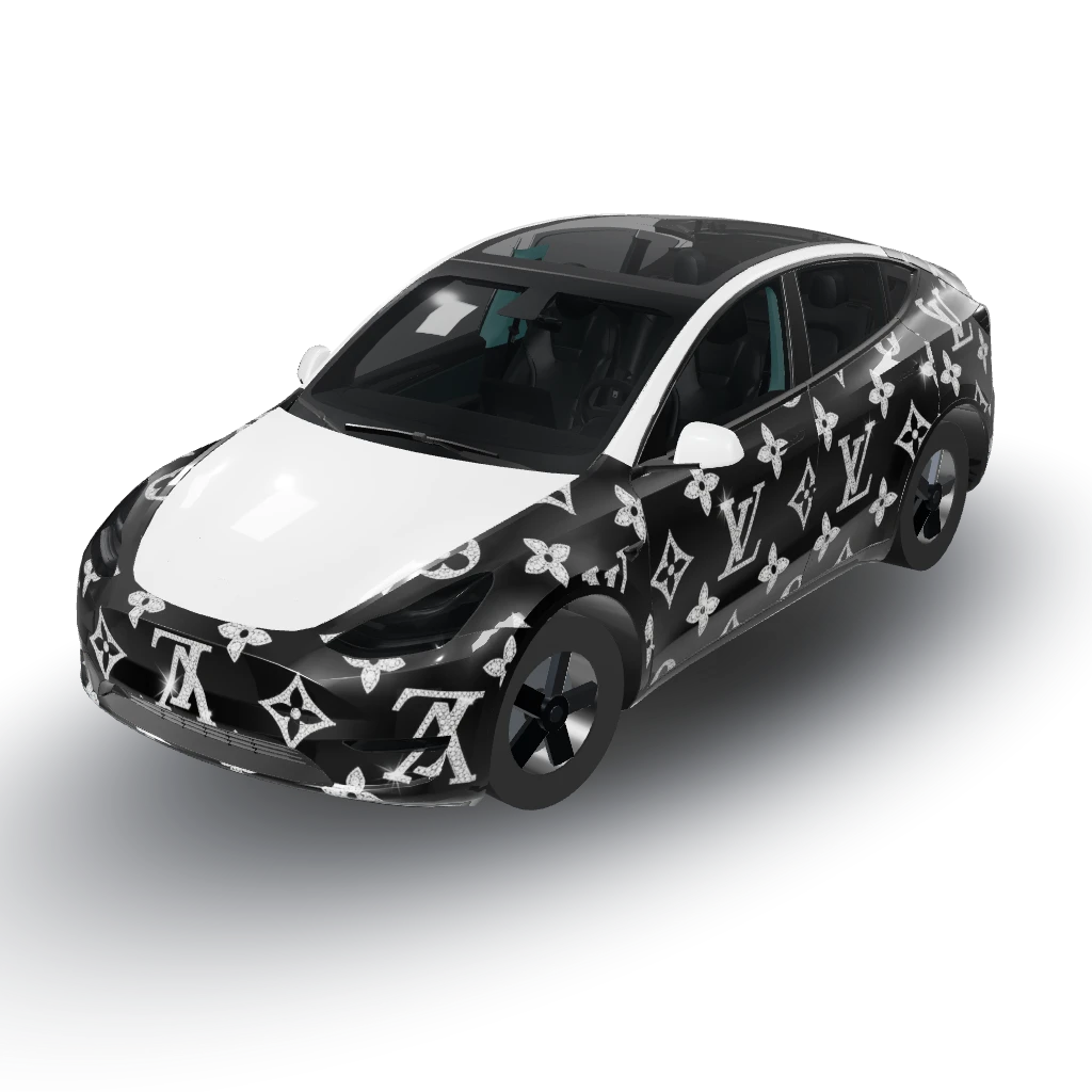 Apply a luxury Louis Vuitton-inspired — a Model Y wearing this AI wrap design