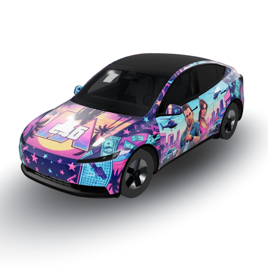 Grand theft auto 6 — a Model Y (2025+ Base) wearing this AI wrap design