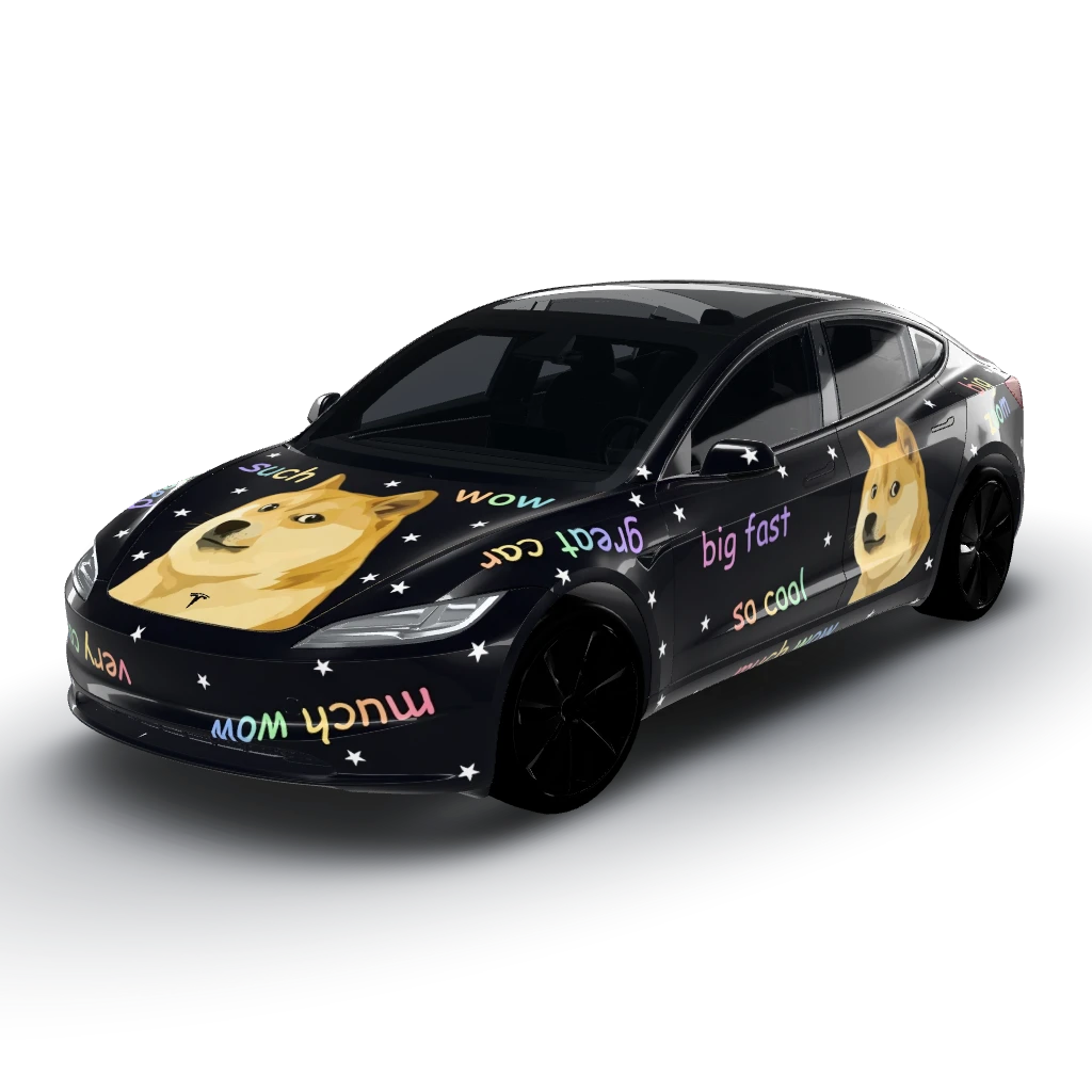 Dark matte wrap — a Model 3 (2024+) Standard & Premium wearing this AI wrap design