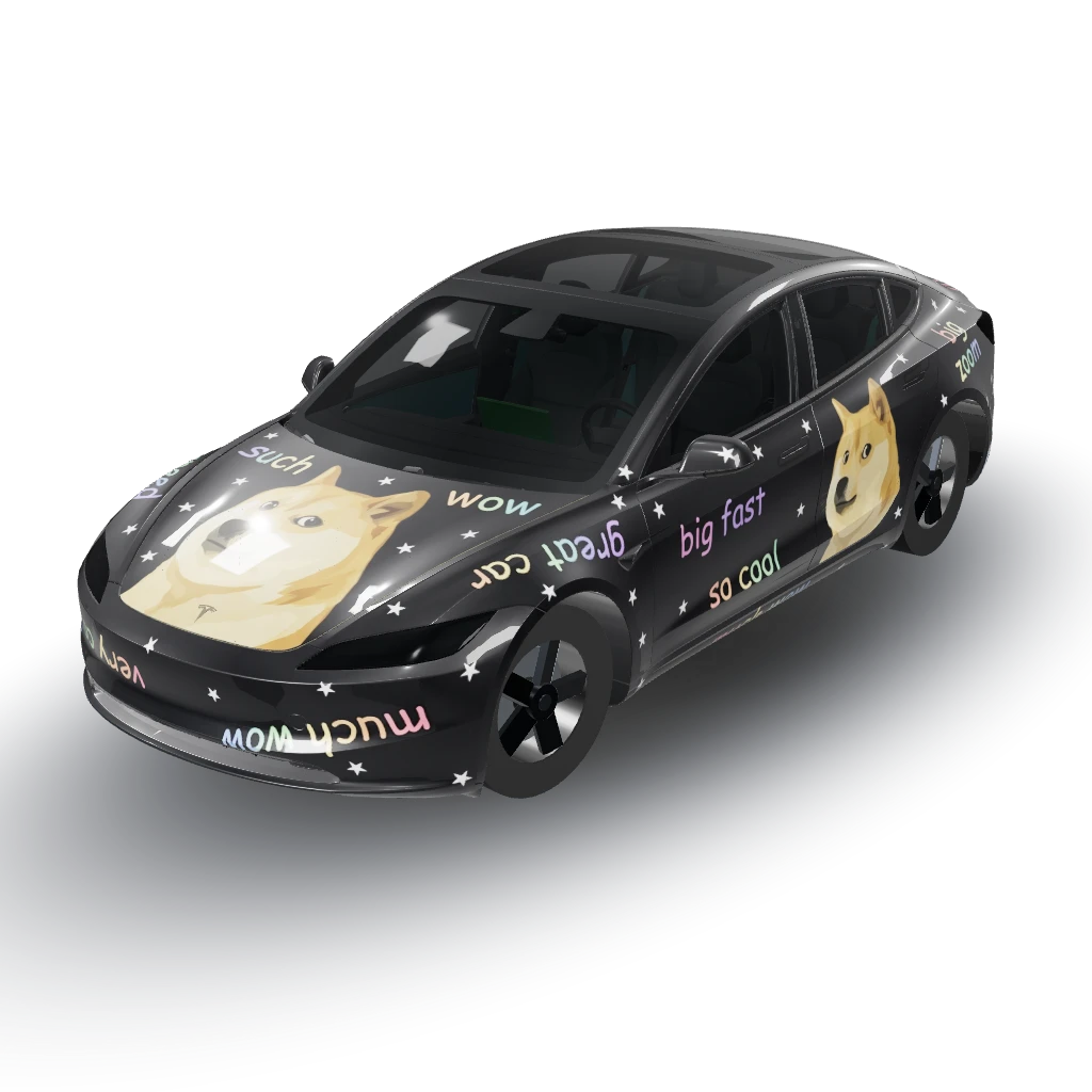 Dark matte wrap — a Model 3 (2024+ Base) wearing this AI wrap design