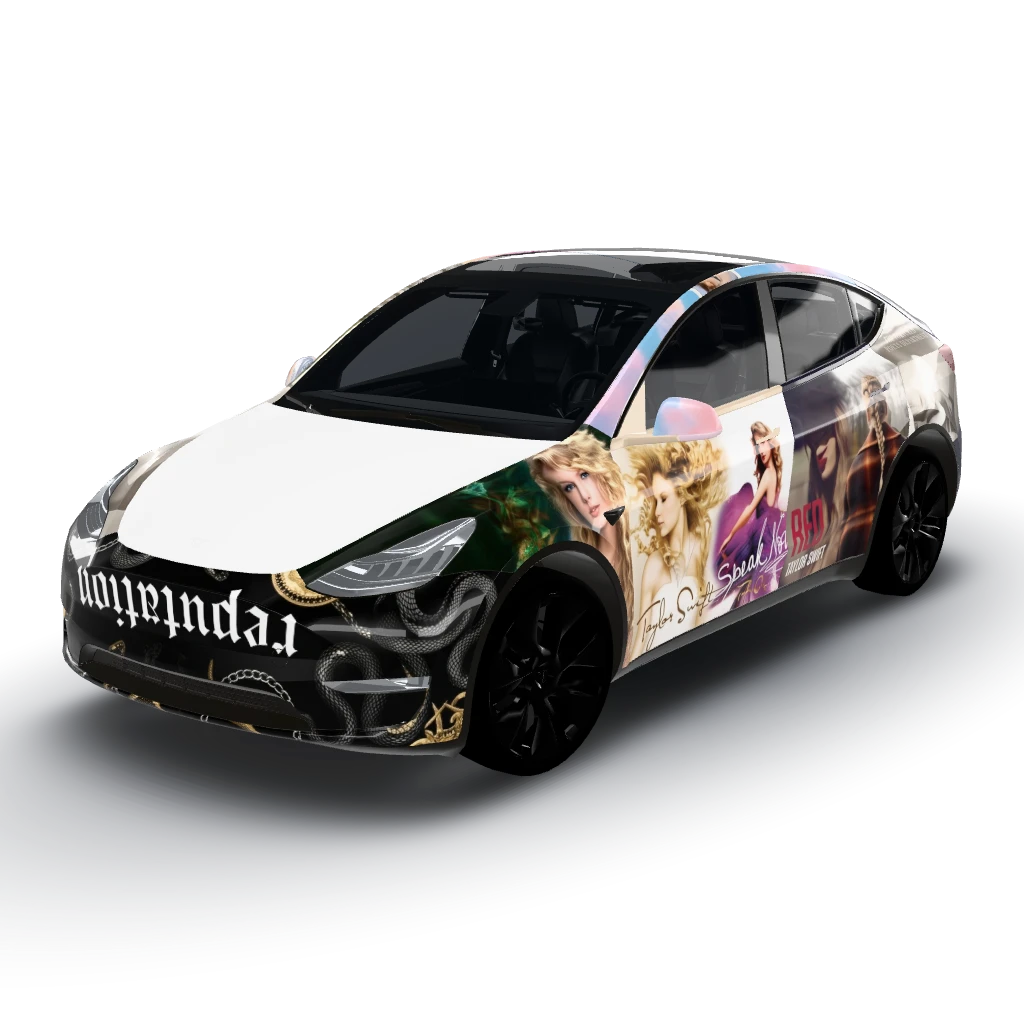 Here's the summary of your custom — a Model Y wearing this AI wrap design