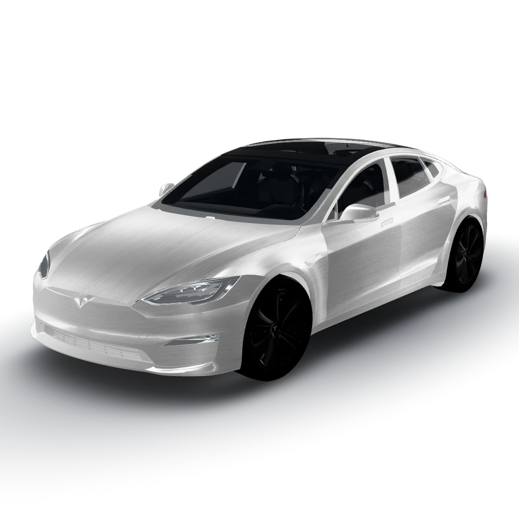 Aluminum silver — a Model S (2021+) wearing this AI wrap design