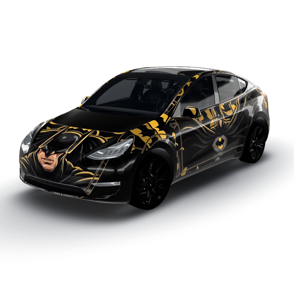 Wrap will have a detailed Batman face — a Model Y wearing this AI wrap design