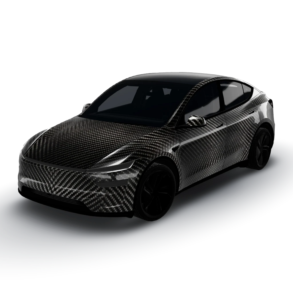 Carbon fiber weave — a Model Y (2025+) Premium wearing this AI wrap design
