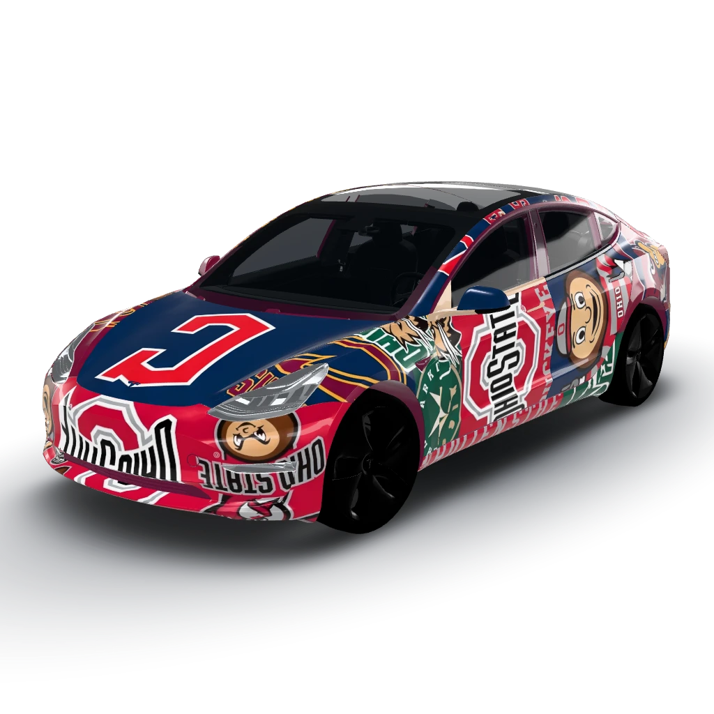 All Ohio college and Professional sports — a Model 3 wearing this AI wrap design