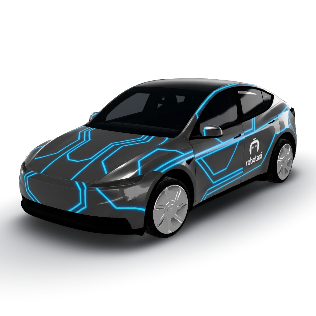 Blue neon outlines on dark grey base colour — a Model Y (2025+) Standard wearing this AI wrap design