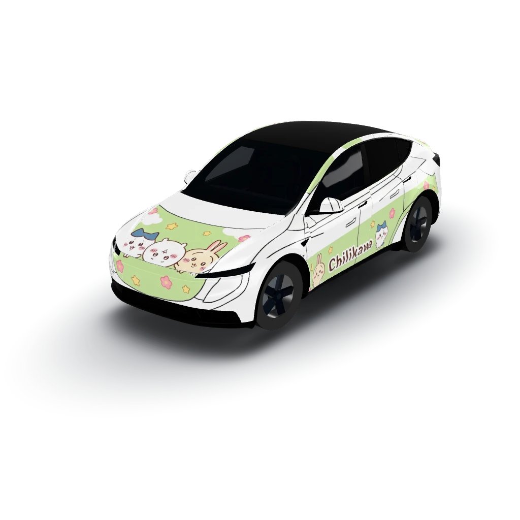 很高兴你喜欢这个设计！下面是最终的设计总结： Hood — a Model Y (2025+ Base) wearing this AI wrap design