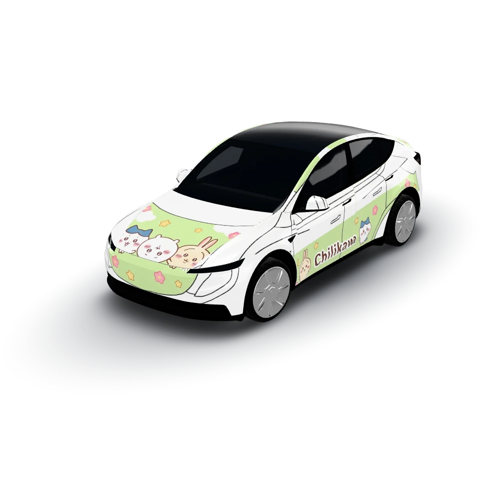 很高兴你喜欢这个设计！下面是最终的设计总结： Hood — a Model Y (2025+ Base) wearing this AI wrap design