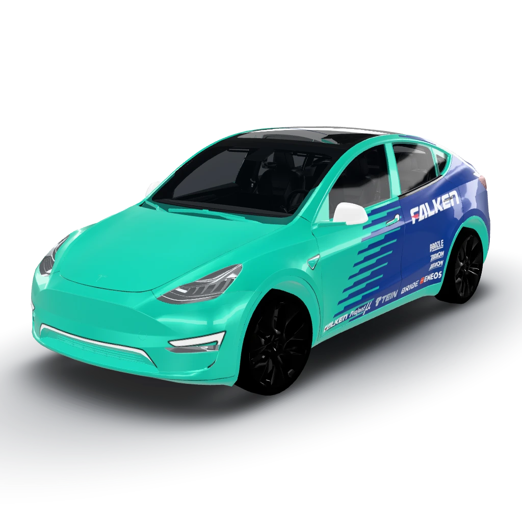 Remove rear hatch design and logo — a Model Y wearing this AI wrap design