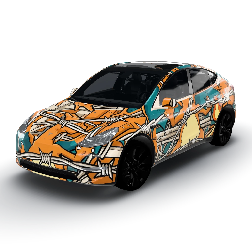 Barbed wire industrial — a Model Y wearing this AI wrap design