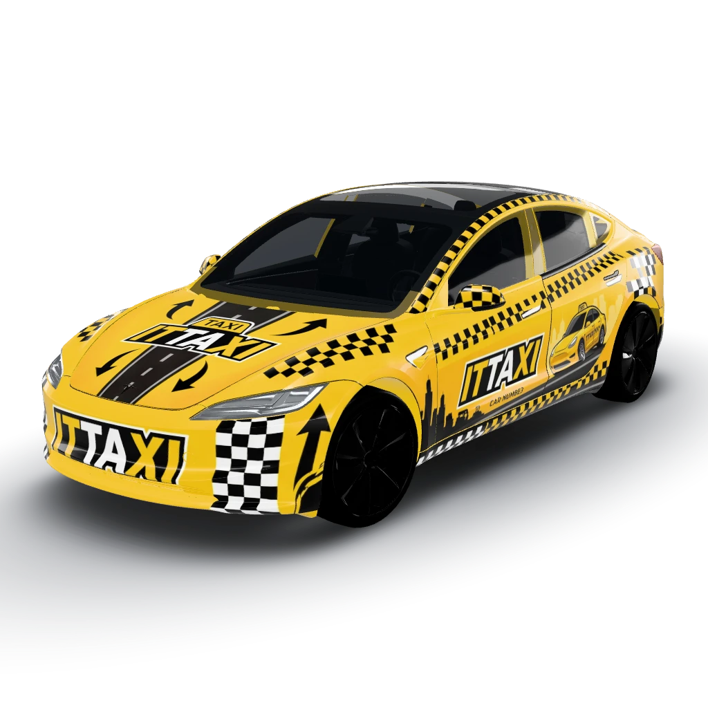 Ittaxi — a Model 3 (2024+) Standard & Premium wearing this AI wrap design