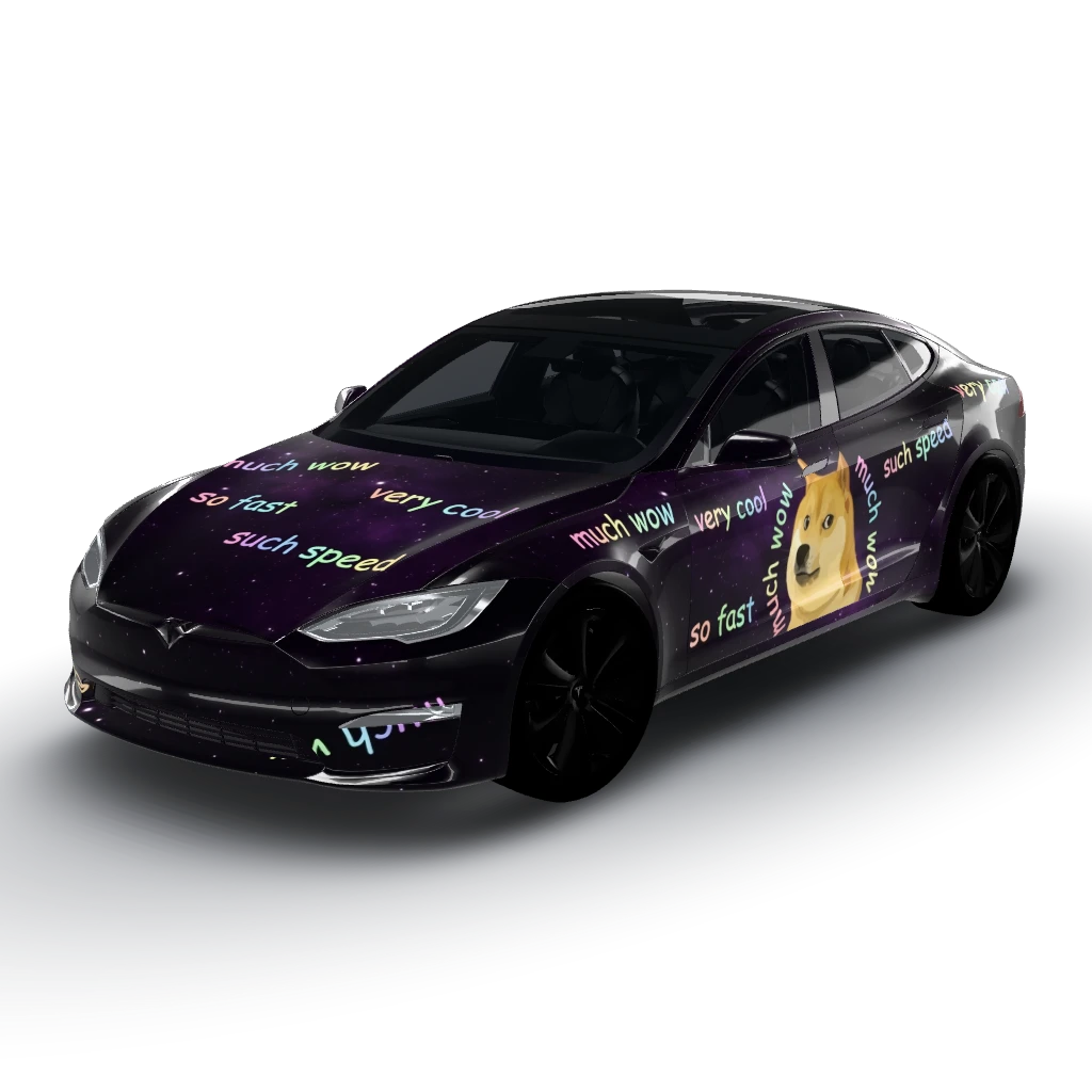 Dark matte wrap — a Model S (2021+) wearing this AI wrap design