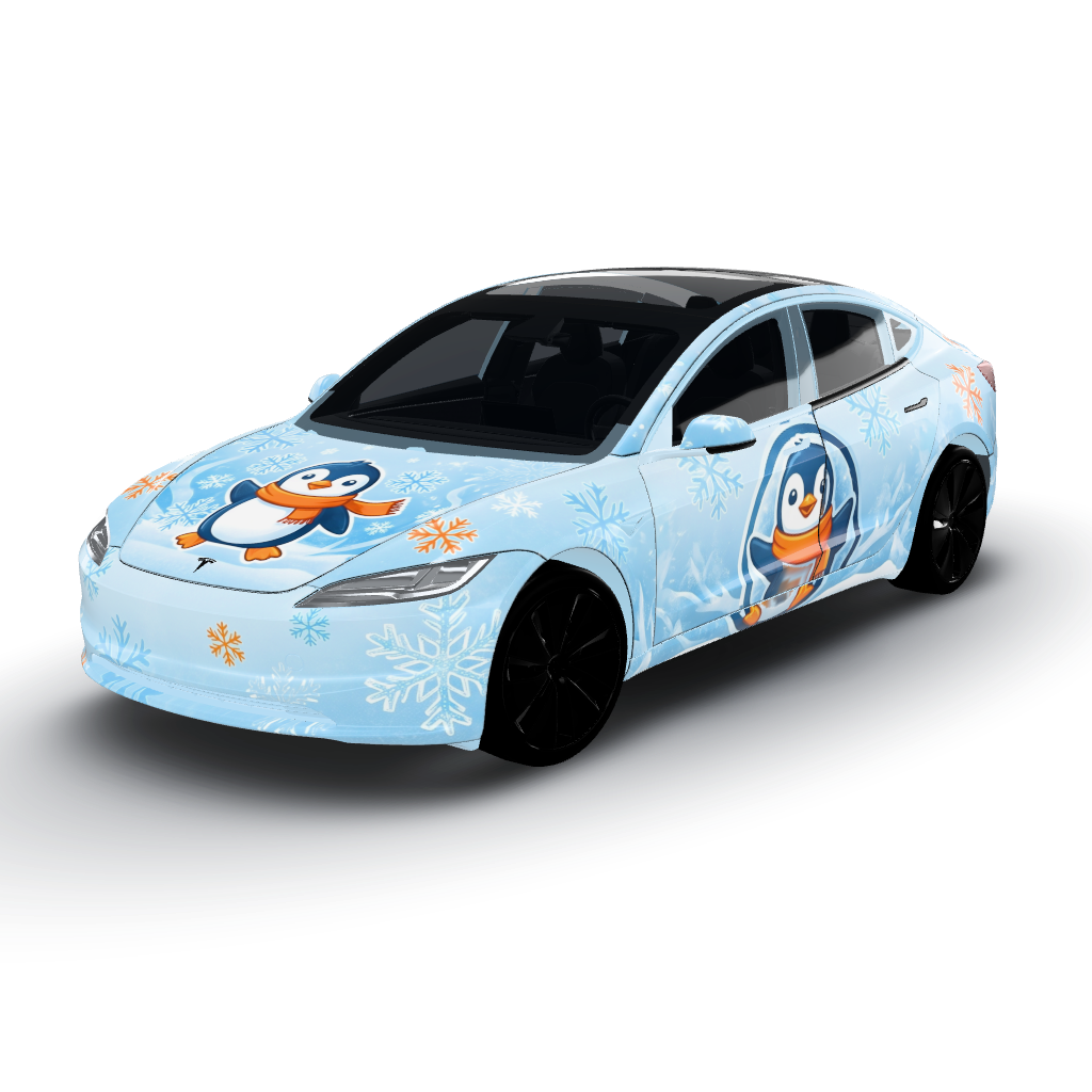 Vibrant and whimsical color palette — a Model 3 (2024+) Standard & Premium wearing this AI wrap design