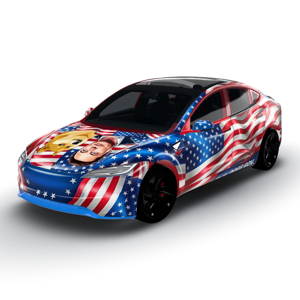 Tesla and doge inspired wrap — a Model 3 (2024+) Performance wearing this AI wrap design