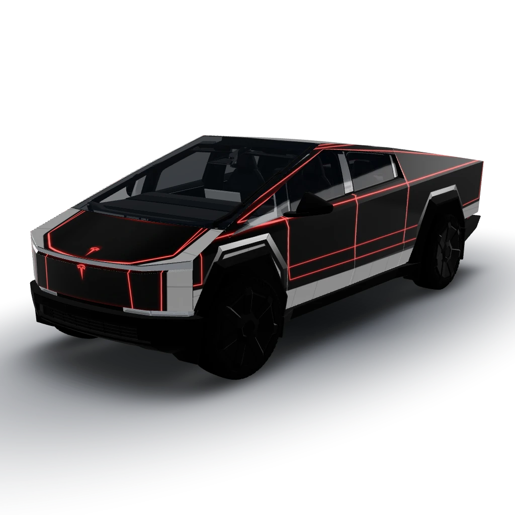 Matte/satin black Tesla Cybertruck — a Cybertruck wearing this AI wrap design