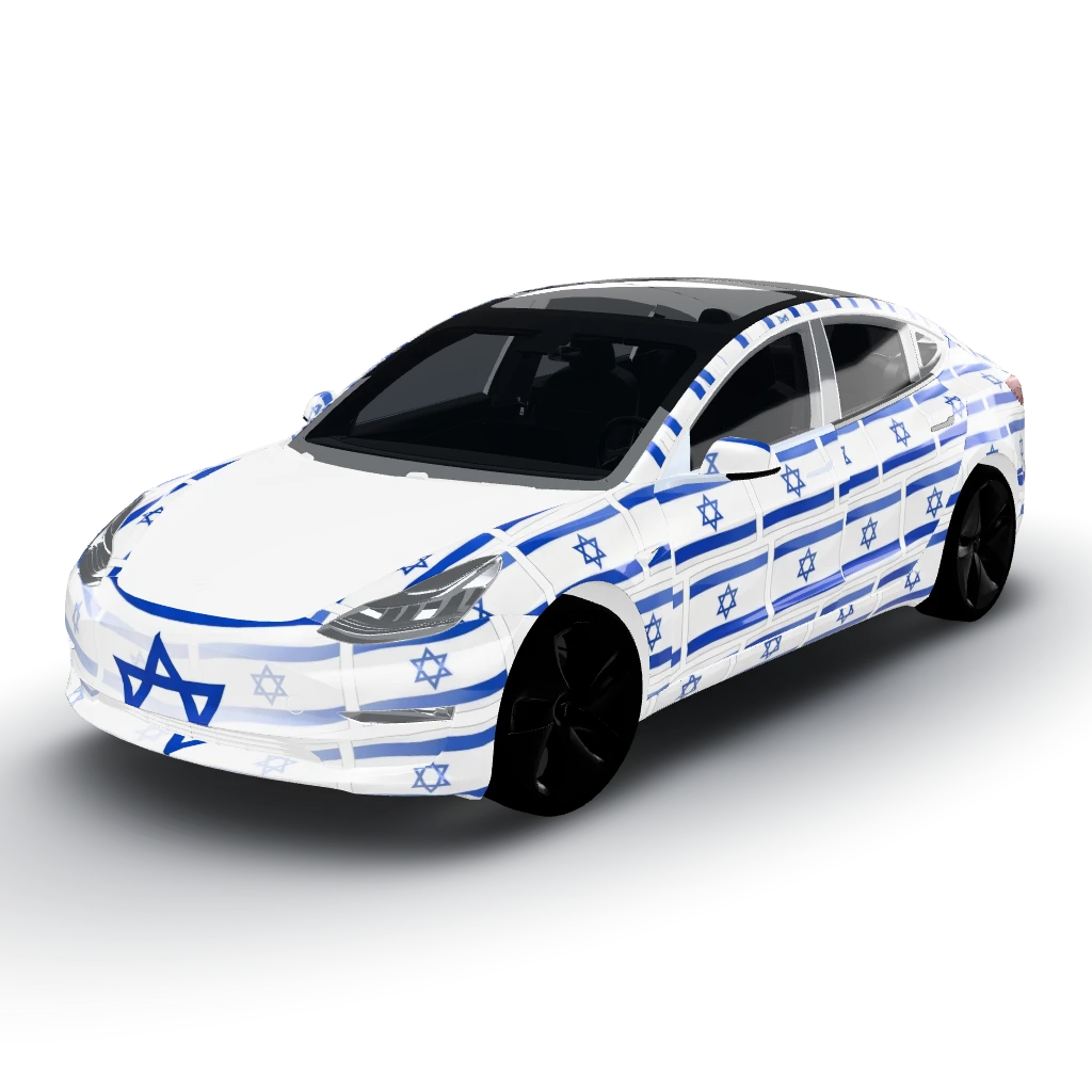 Prominent Star of David centered — a Model 3 wearing this AI wrap design