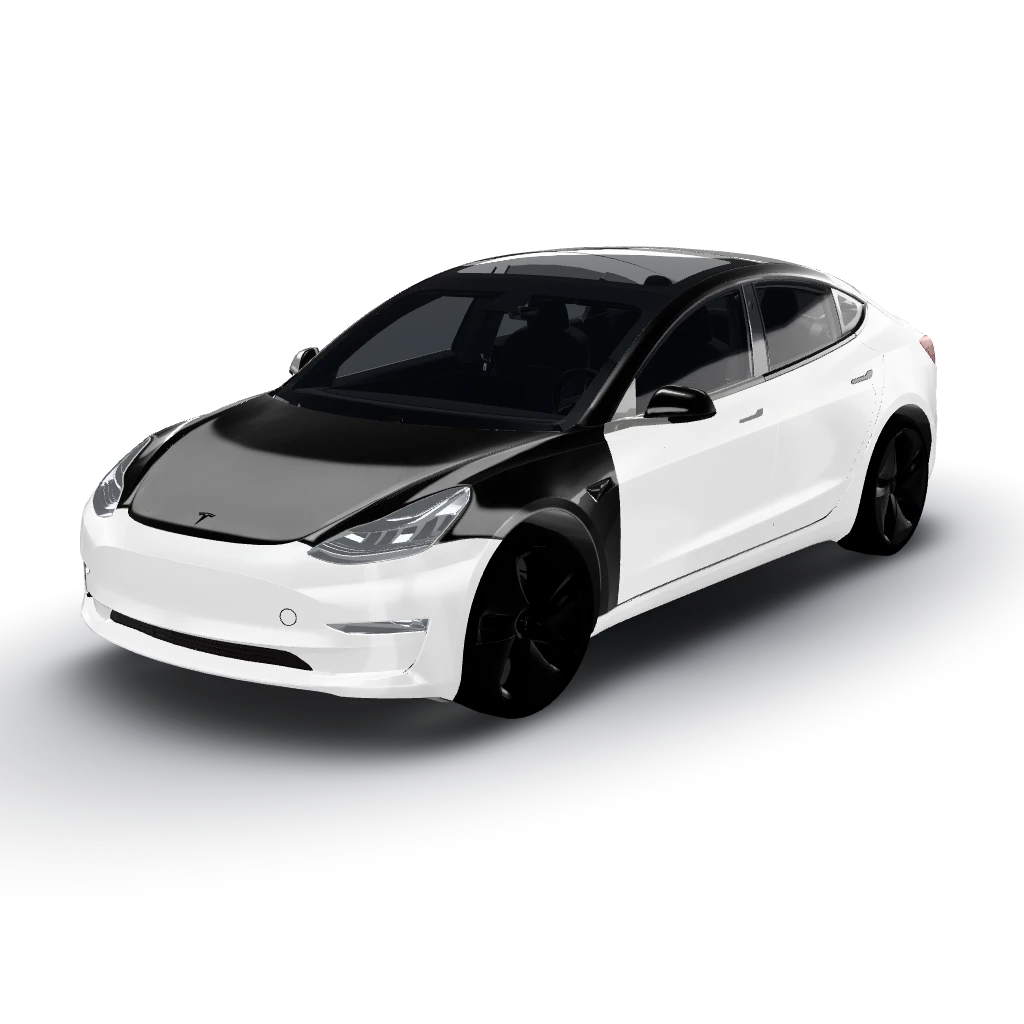 Ultra white glossy, edge to edge — a Model 3 wearing this AI wrap design