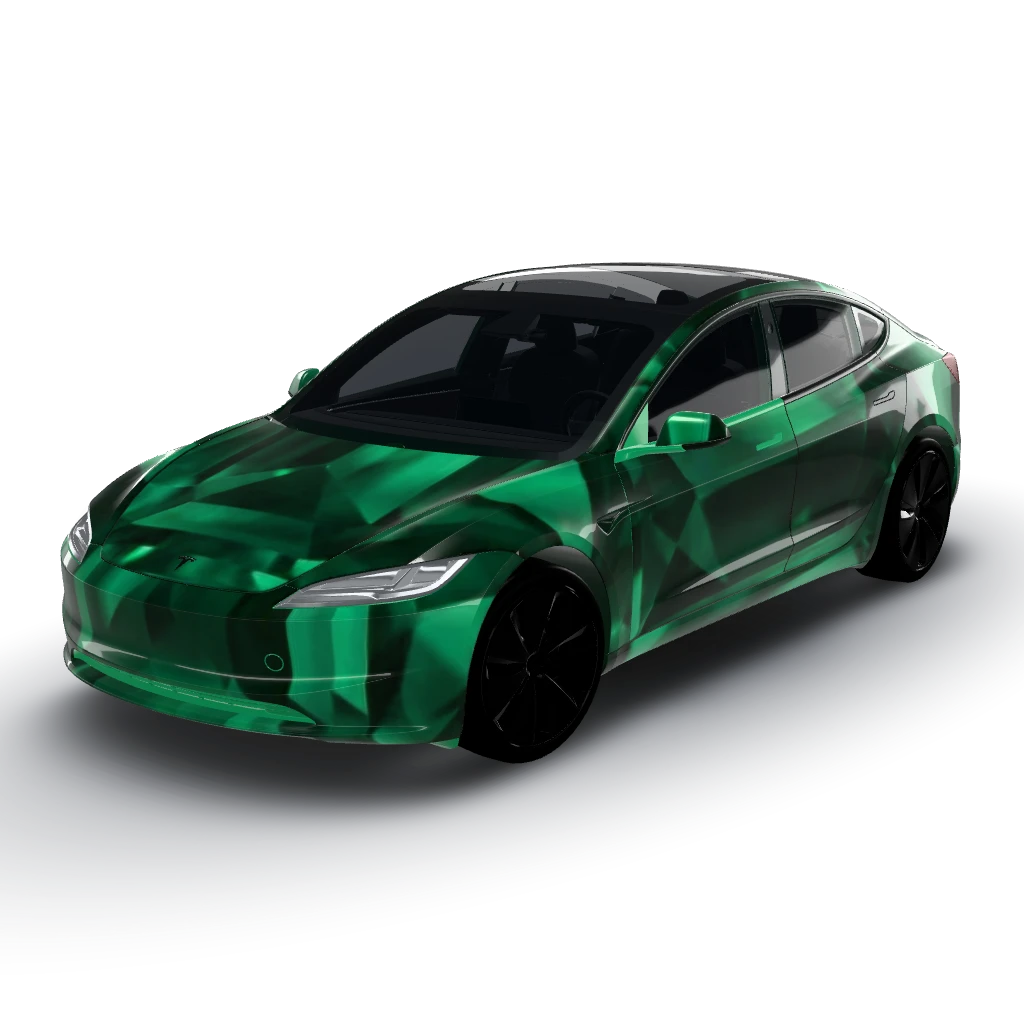 Emerald gemstone texture wrap — a Model 3 (2024+) Standard & Premium wearing this AI wrap design