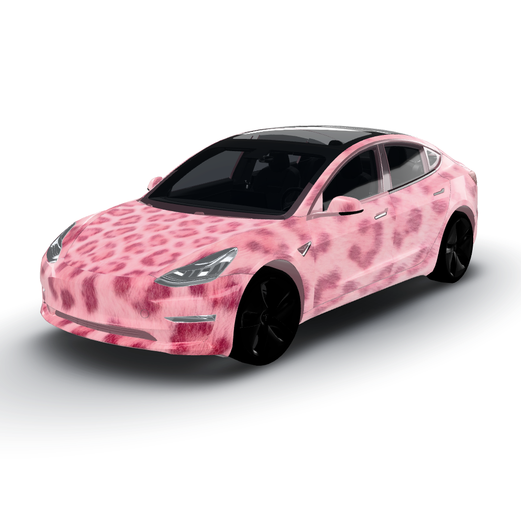 Vibrant and dynamic color palette dominated — a Model 3 wearing this AI wrap design