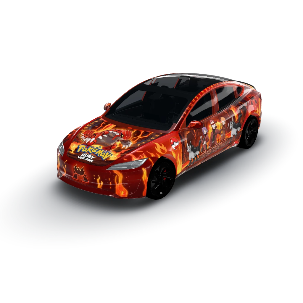 Pokemon ruby red theme — a Model 3 (2024+ Performance) wearing this AI wrap design