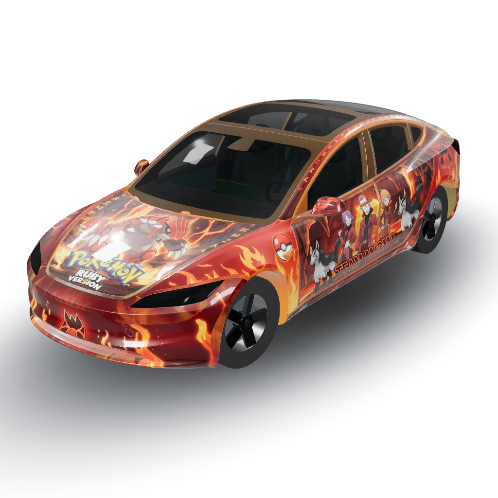 Pokemon ruby red theme — a Model 3 (2024+ Performance) wearing this AI wrap design