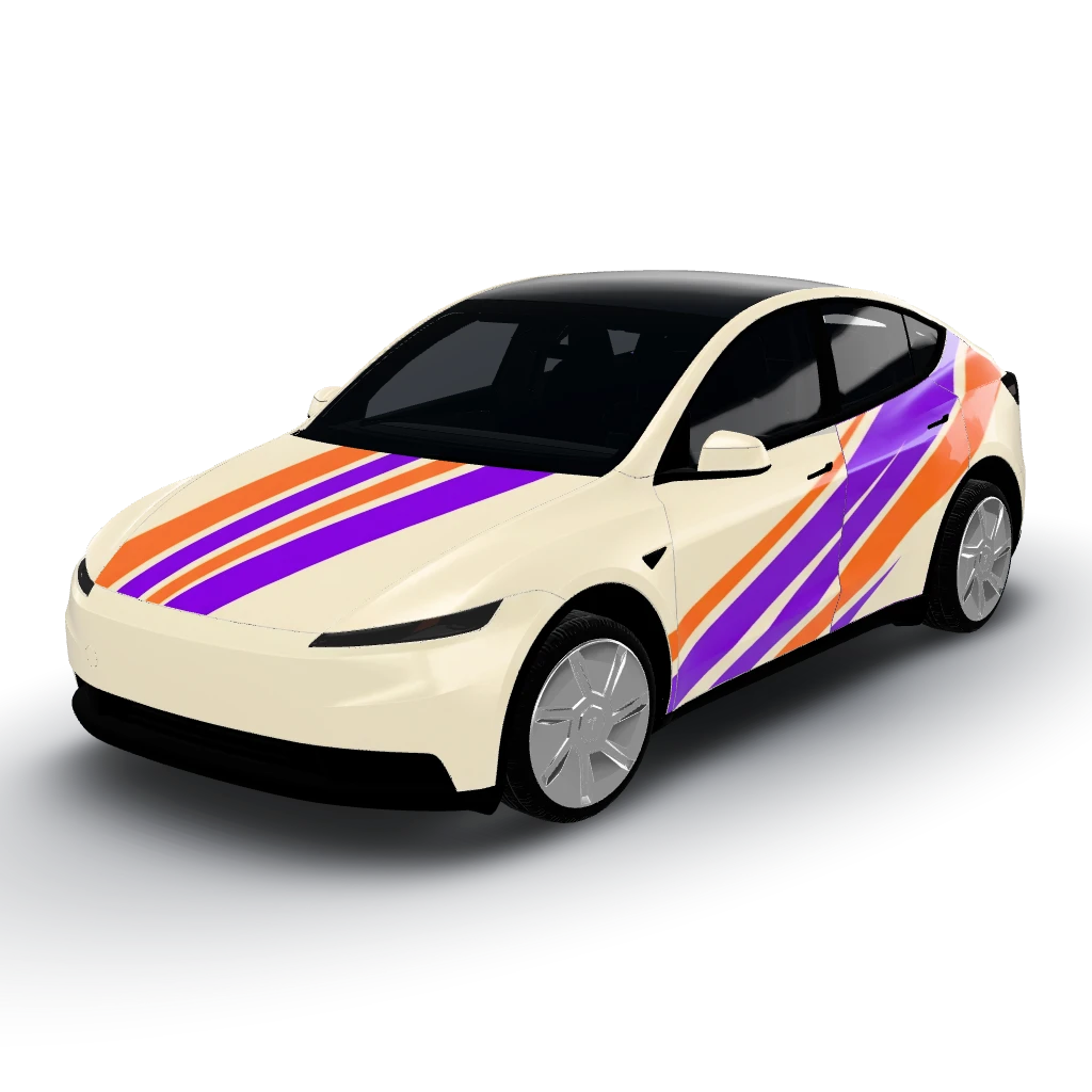 Bien sûr ! — a Model Y (2025+) Standard wearing this AI wrap design