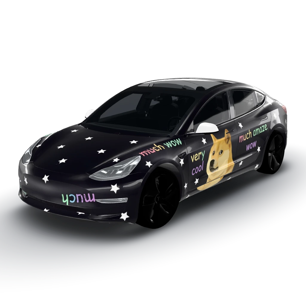 Dark matte wrap — a Model 3 wearing this AI wrap design