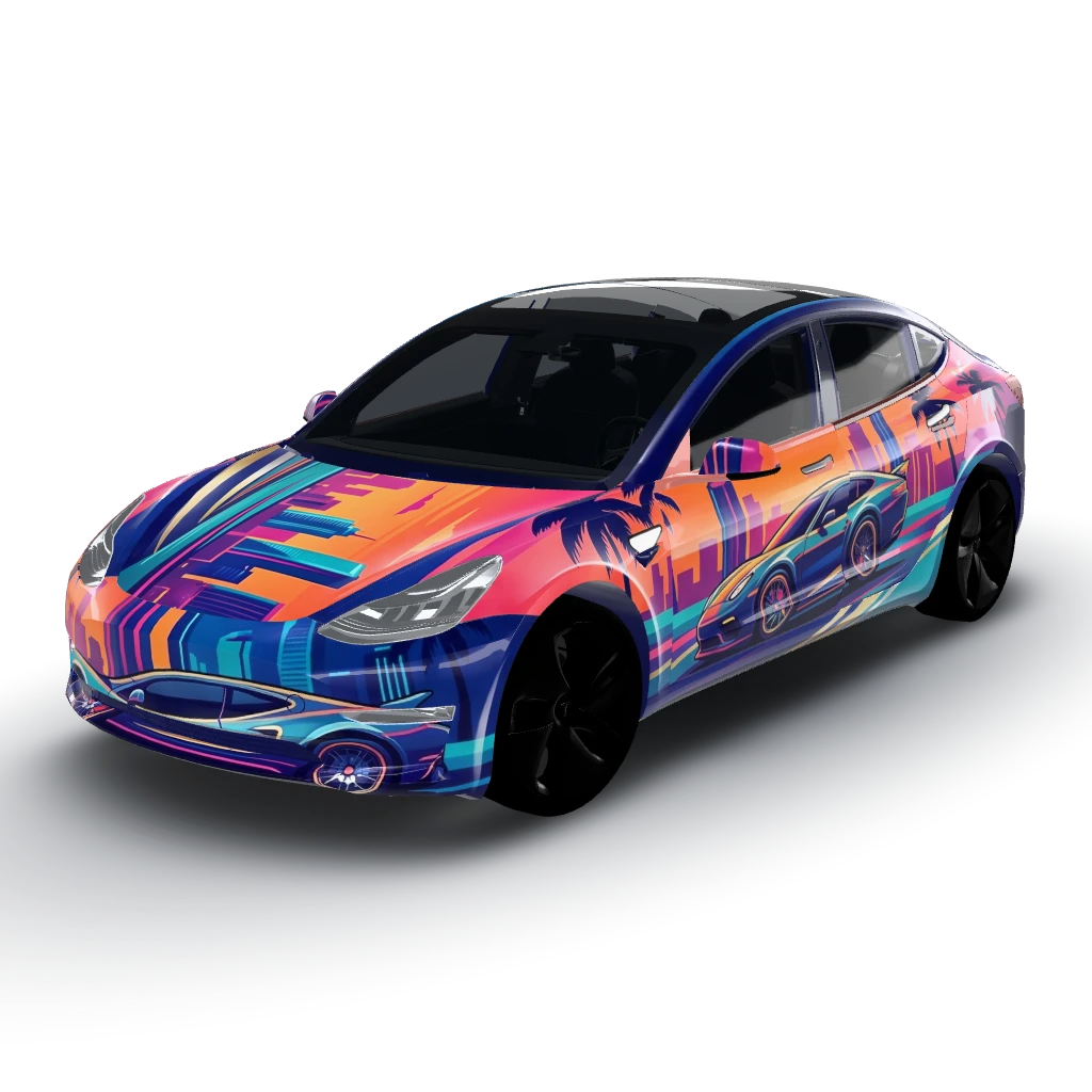 GTA 6 Color theme palette with sleek — a Model 3 wearing this AI wrap design