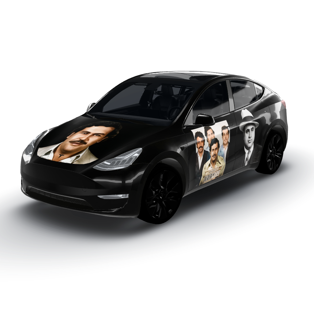Genial, entonces el wrap tendrá un acabado — a Model Y wearing this AI wrap design