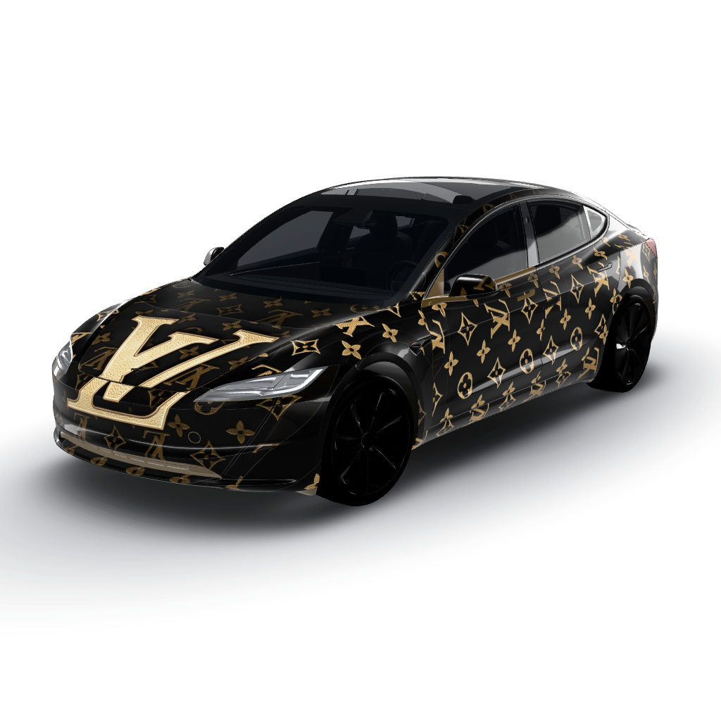 Black serves as the base color — a Model 3 (2024+) Standard & Premium wearing this AI wrap design