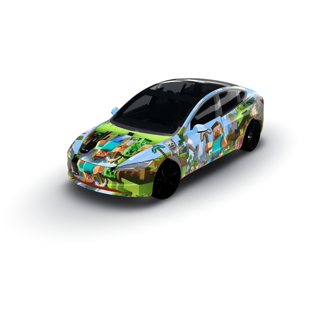 Minecraft Steve — a Model 3 (2024+ Base) wearing this AI wrap design