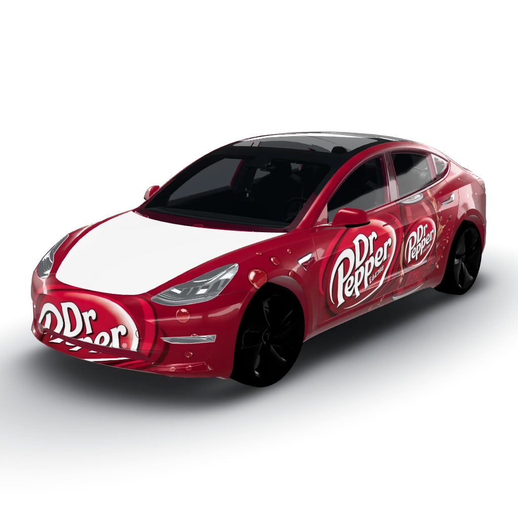 Dr pepper — a Model 3 wearing this AI wrap design