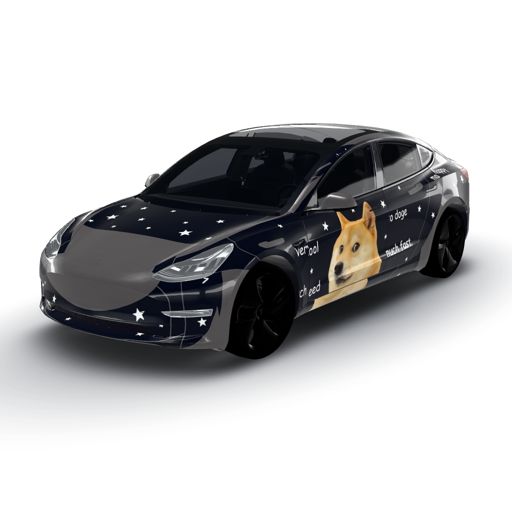 Striking dark matte vinyl wrap featuring — a Model 3 wearing this AI wrap design