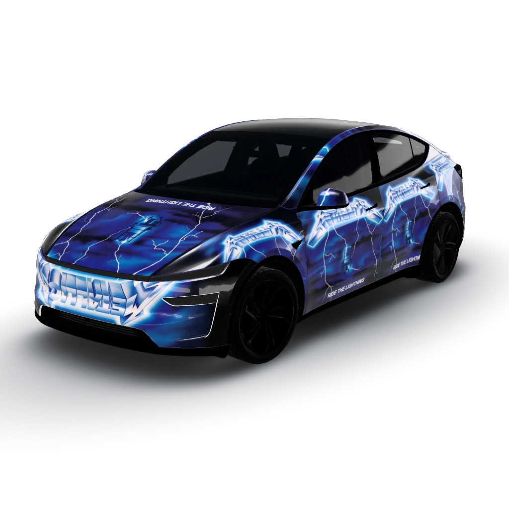 Metallica Ride the Lightning — a Model Y (2025+) Premium wearing this AI wrap design