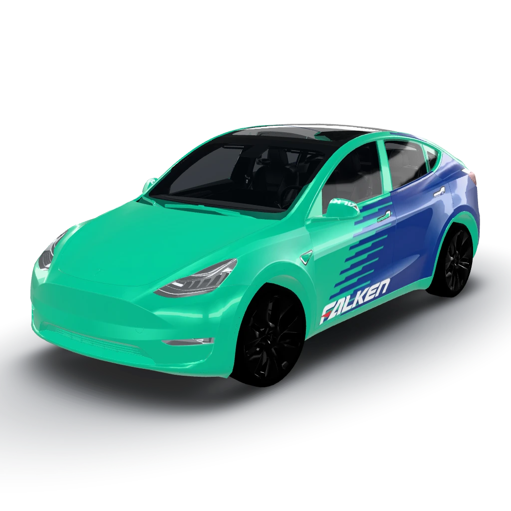 Got it! — a Model Y wearing this AI wrap design