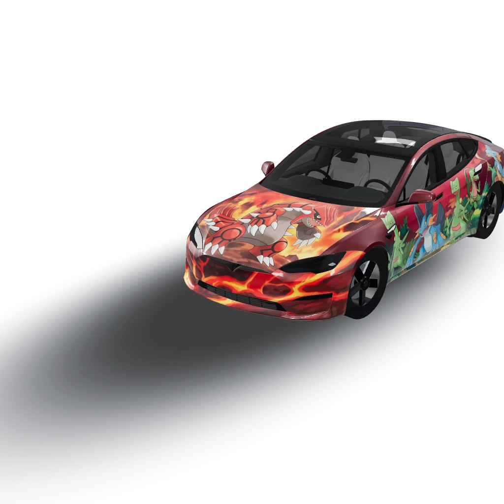 Pokemon ruby red theme — a Model S (2021) wearing this AI wrap design
