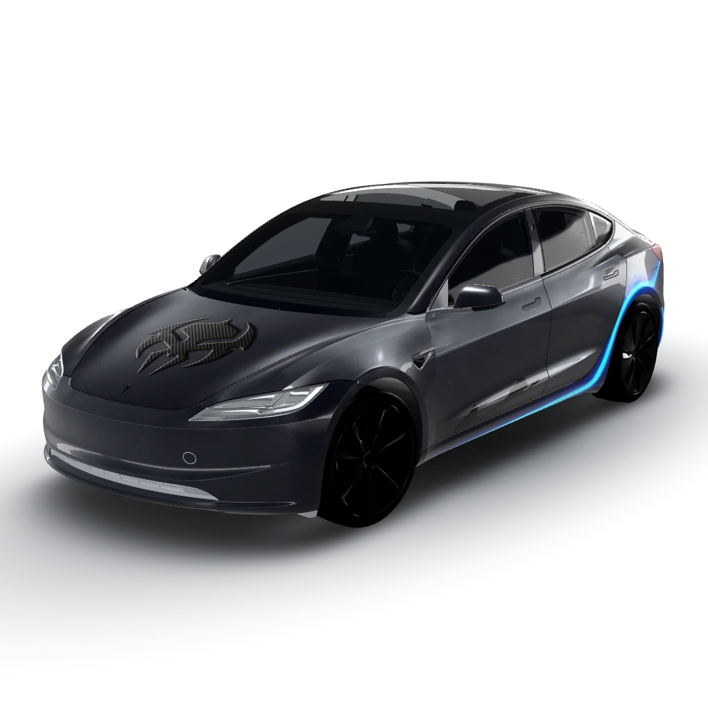 Here's the finalized design for your Model — a Model 3 (2024+) Standard & Premium wearing this AI wrap design