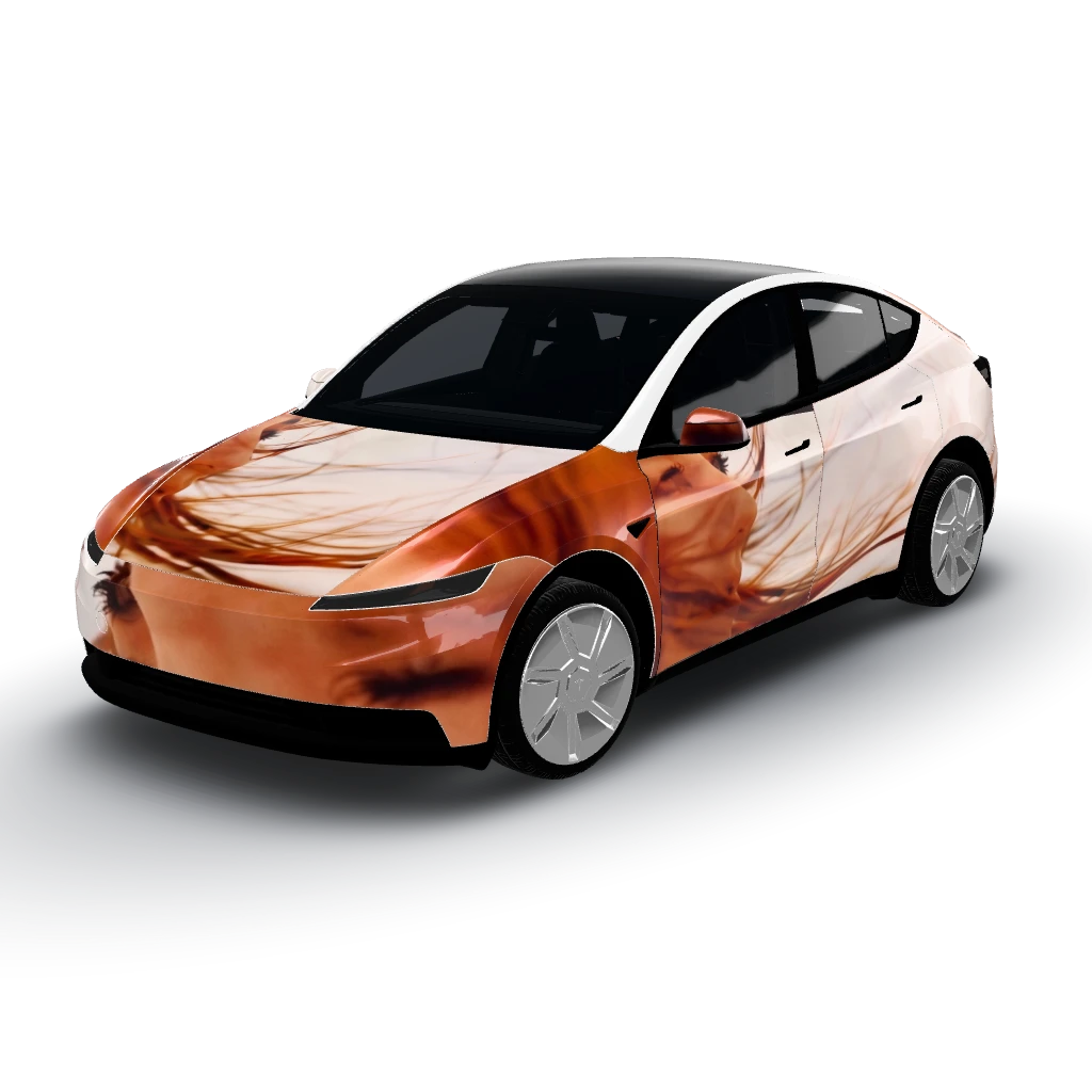 Primary design element — a Model Y (2025+) Standard wearing this AI wrap design