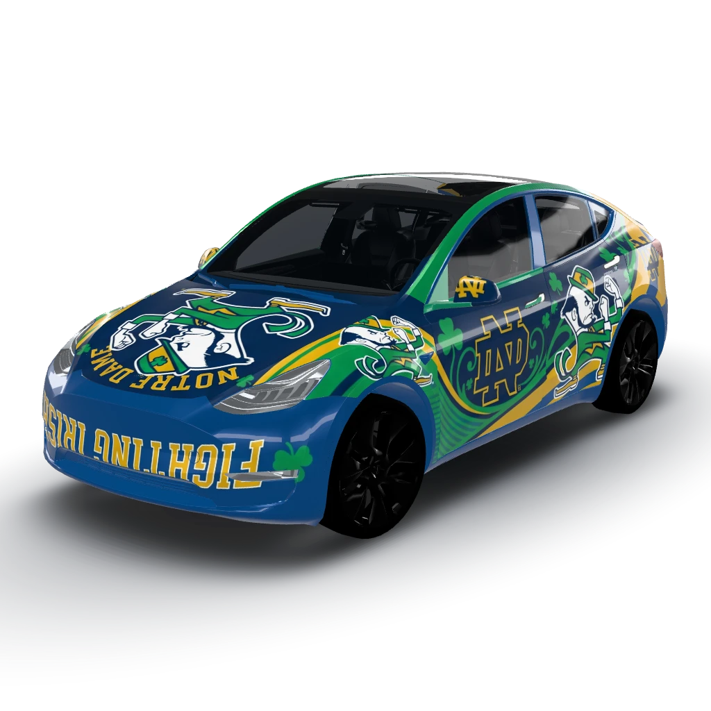 Notre dame fighting irish — a Model Y wearing this AI wrap design