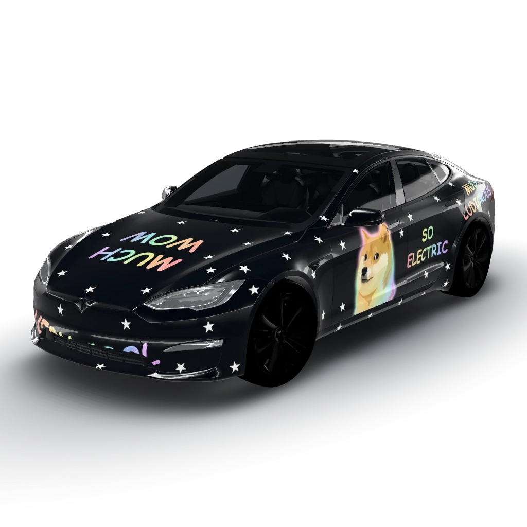 Dark matte wrap — a Model S (2021+) wearing this AI wrap design