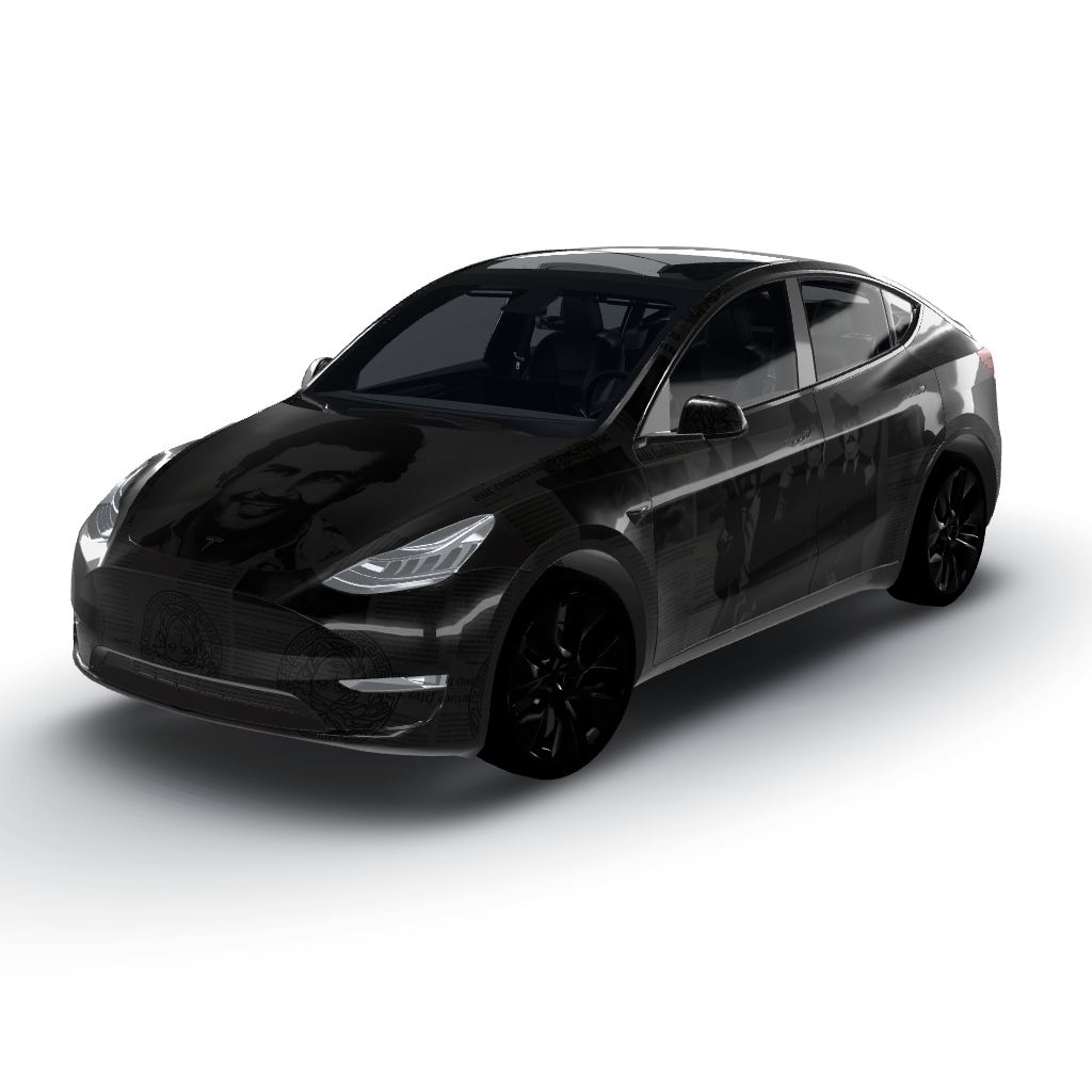 Quiero hacer un Rap que la base principal — a Model Y wearing this AI wrap design