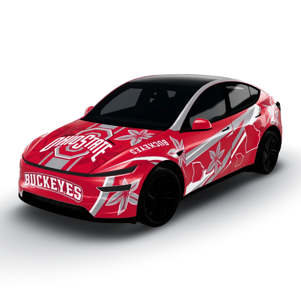 Ohio state buckeyes' — a Model Y (2025+) Premium wearing this AI wrap design