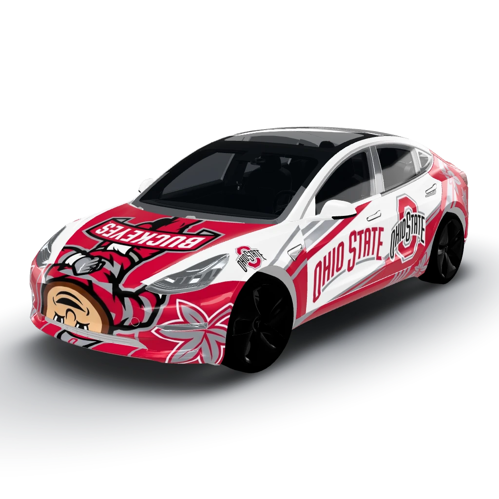 Ohio state Buckeyes — a Model 3 wearing this AI wrap design