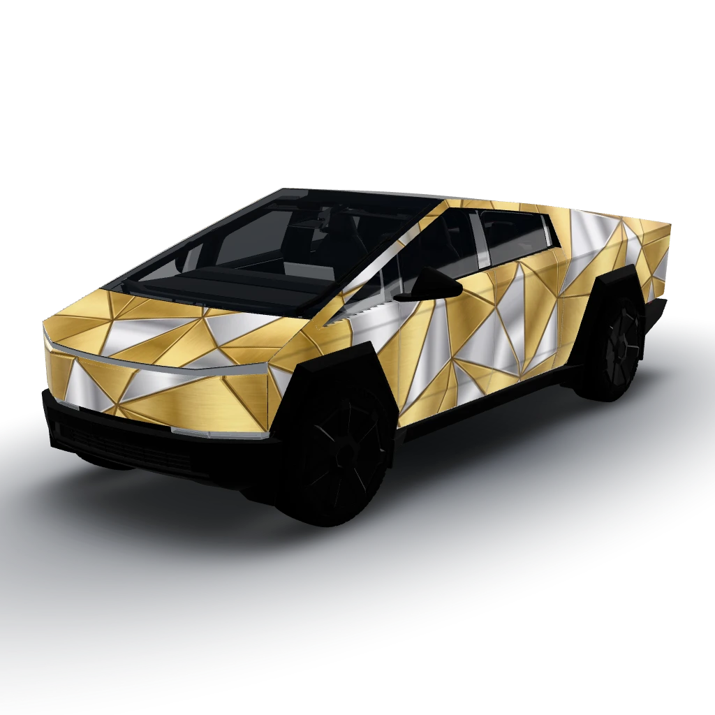 Gold and silver — a Cybertruck wearing this AI wrap design